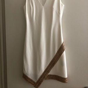 BEBE WHITE GOLD TRIM DRESS